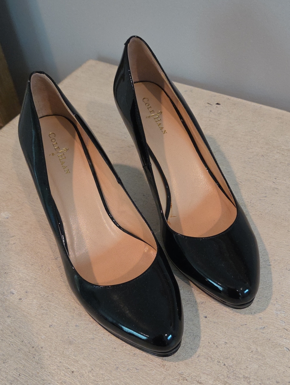 Cole Haan Black Patent Pointed-Toe Pumps